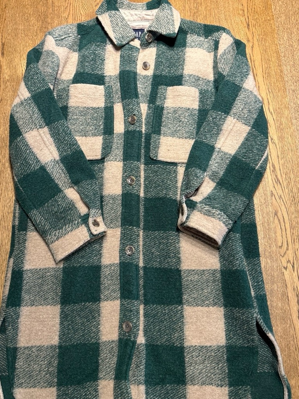 GAP Green & Cream Plaid Zip-Up Shacket